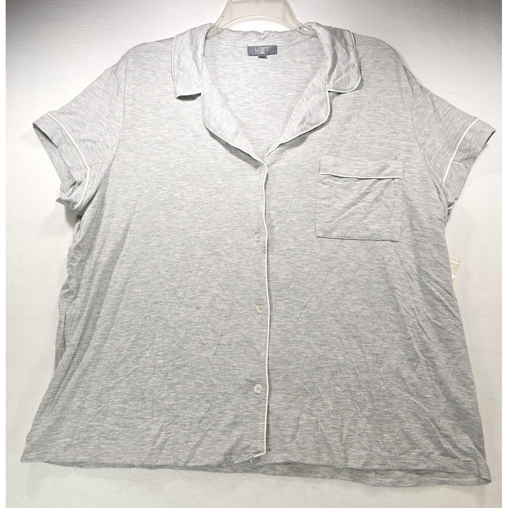 LOFT Sleep Womens XXL Grey Button Front Pajama Top Shortโ Sleeve NWT